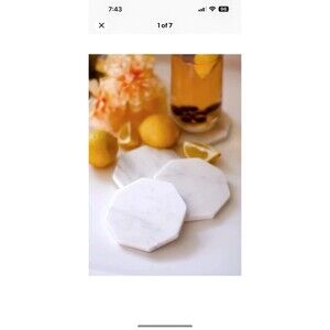 Zeal Living White Marble Octagon Coasters Set of 4 New in Box